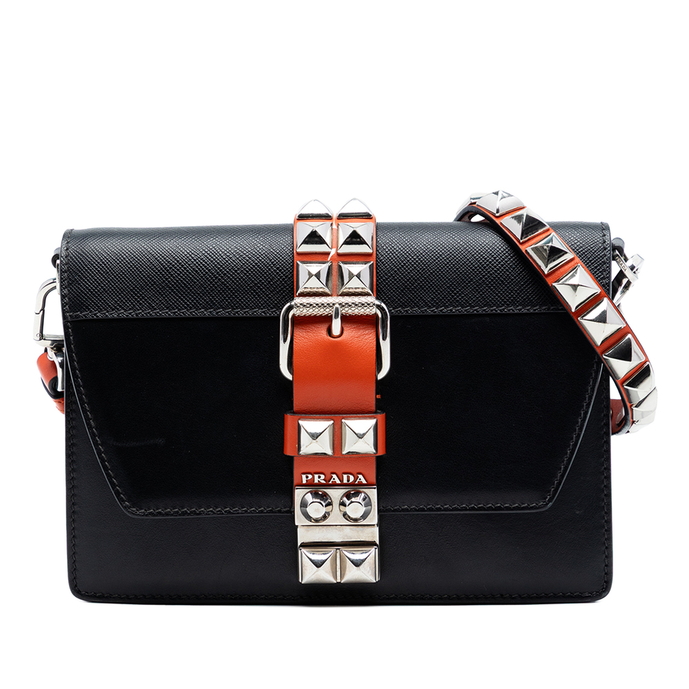 Pre-Loved Prada City Calfskin and Saffiano Studded Elektra Crossbody